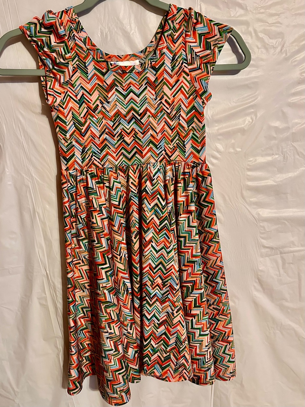 LulaRoe Girls Chevron Print Cap Sleeve Dress - Multi Color